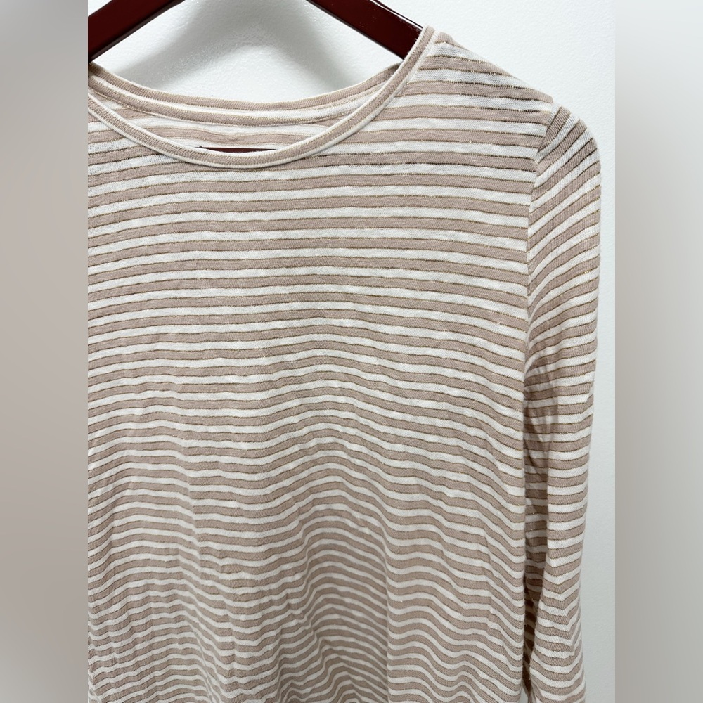 Long Sleeve Loft Shirt. Sparkly Gold Thread, Striped shirt.